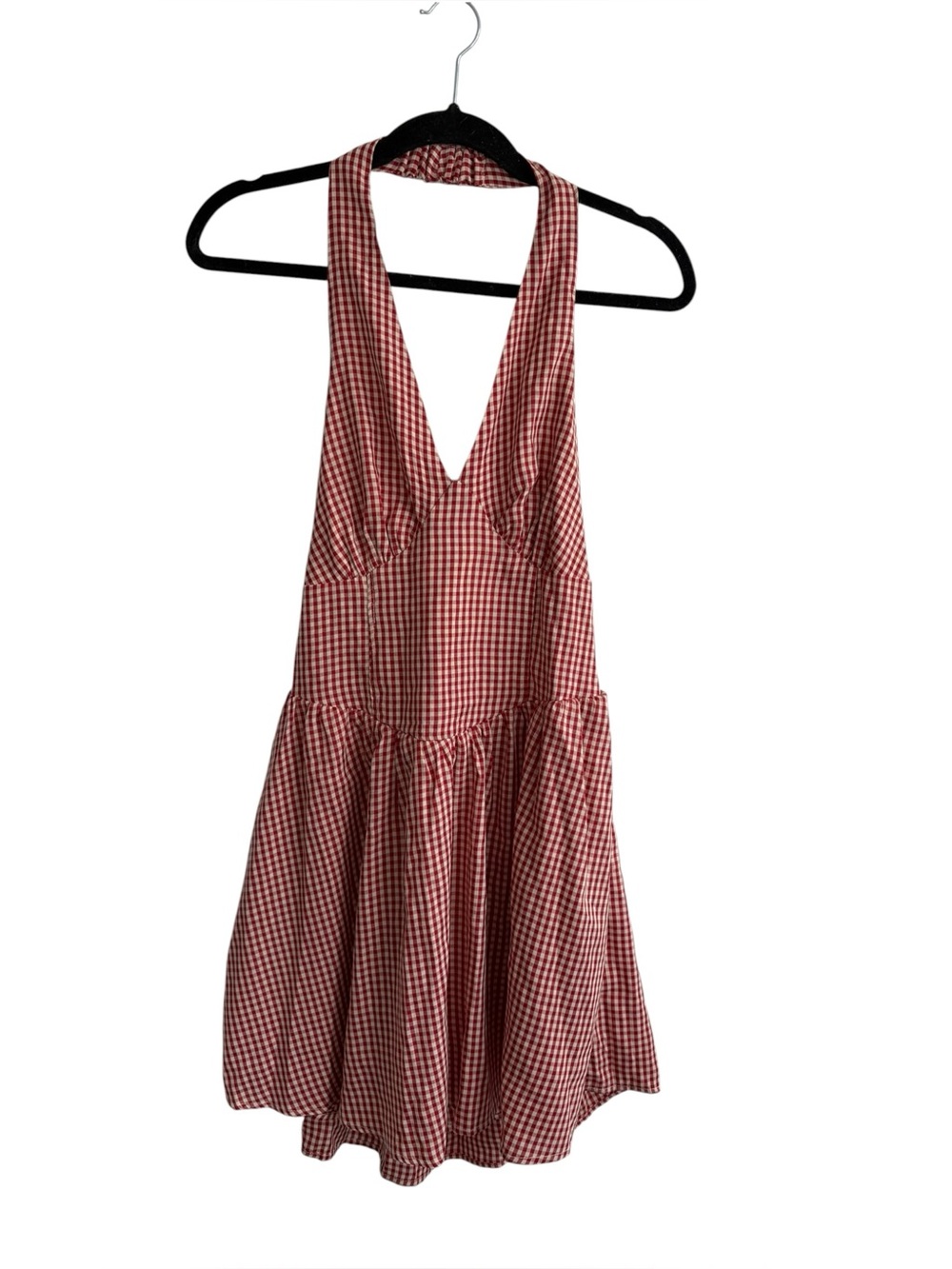 HALARA Red Gingham Halter Mini Dress Sz M